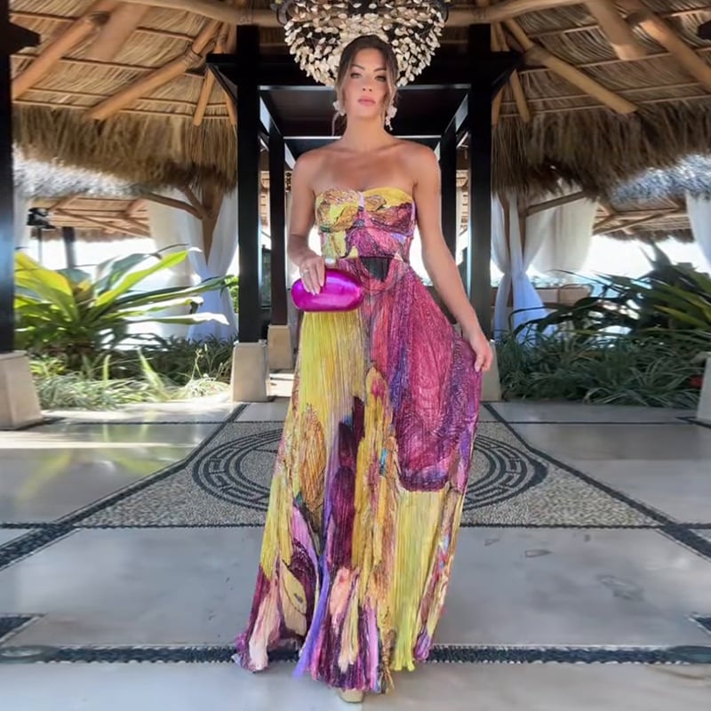 Alexine – Pleated Texture – Floral Maxi Dress