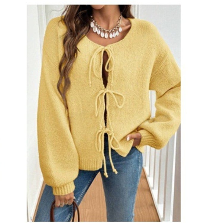 Gunilla knitted cardigan with tie details - Beige
