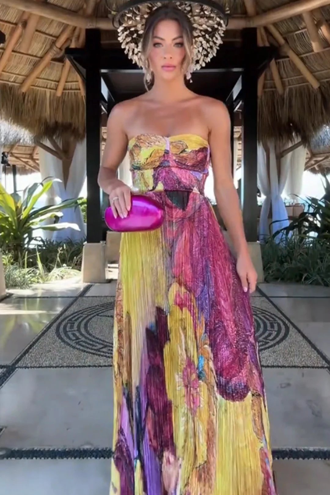 Alexine – Pleated Texture – Floral Maxi Dress