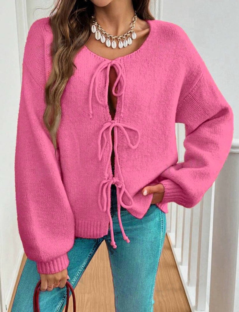 Gunilla knitted cardigan with tie details - Beige