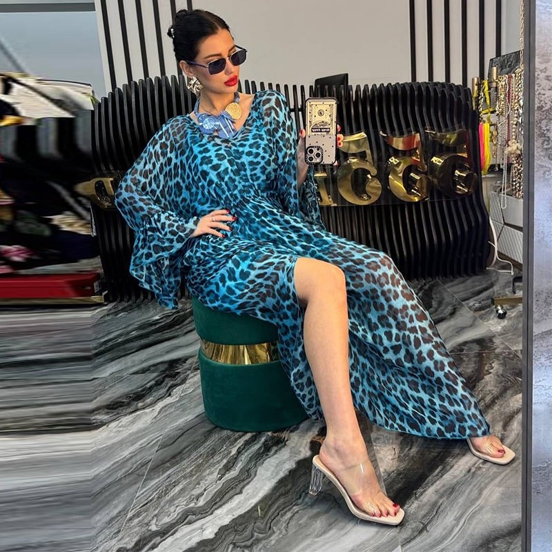 Loose-Fit, Casual, Slit Leopard Print Maxi Dress