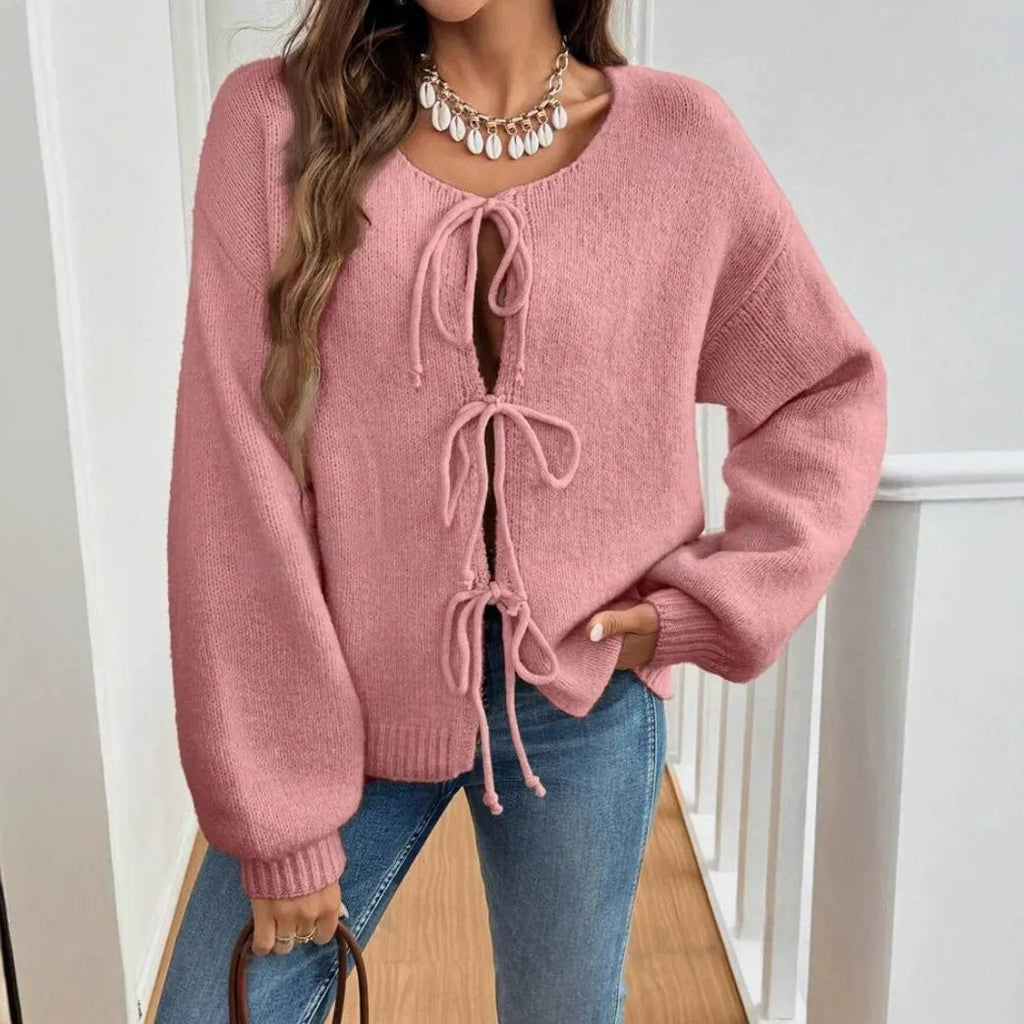 Gunilla knitted cardigan with tie details - Beige