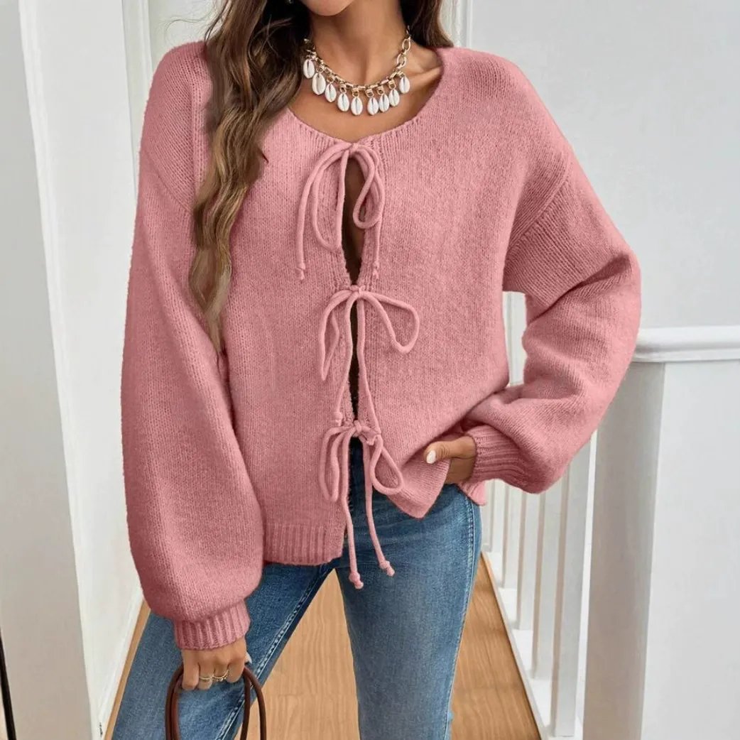 Gunilla knitted cardigan with tie details - Beige