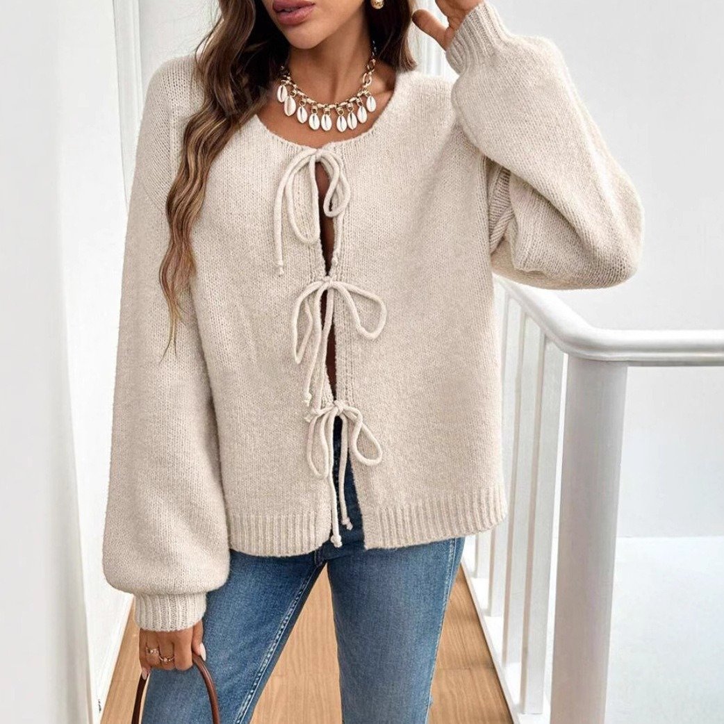 Gunilla knitted cardigan with tie details - Beige