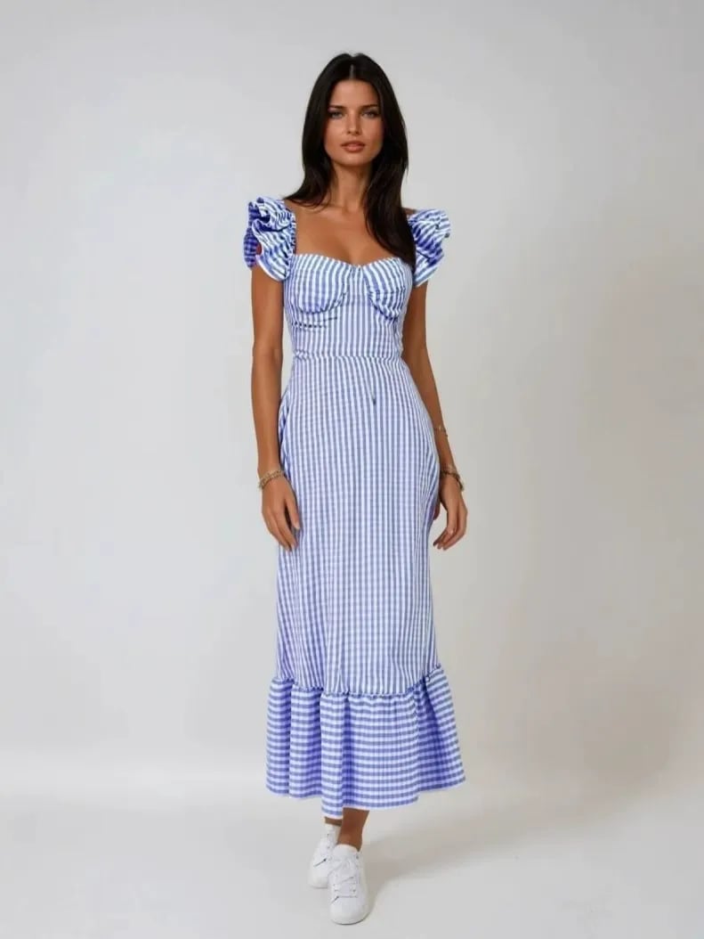 Maxi Dress with Checkered Pattern