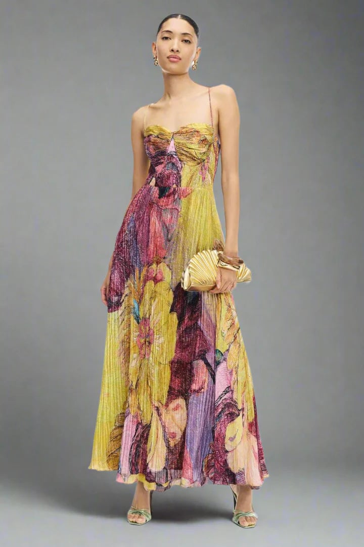 Alexine – Pleated Texture – Floral Maxi Dress