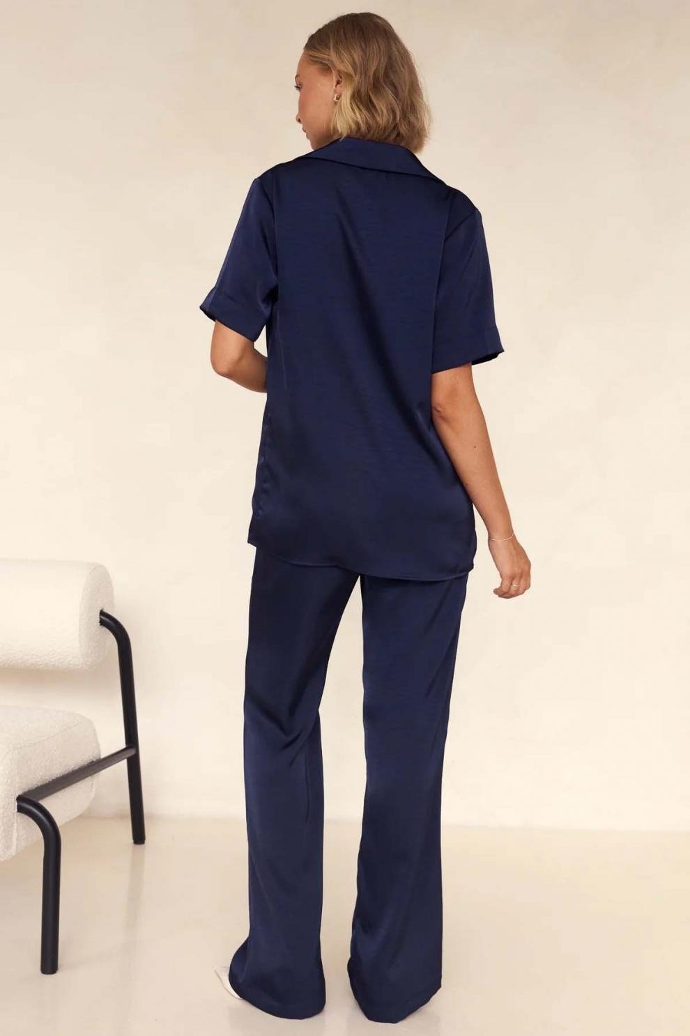 Casual Lapel Solid Button Short-Sleeve Pants Set