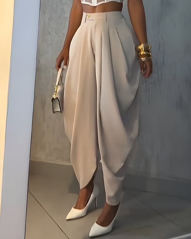 High Waist Loose Ruched Irregular Casual Pants
