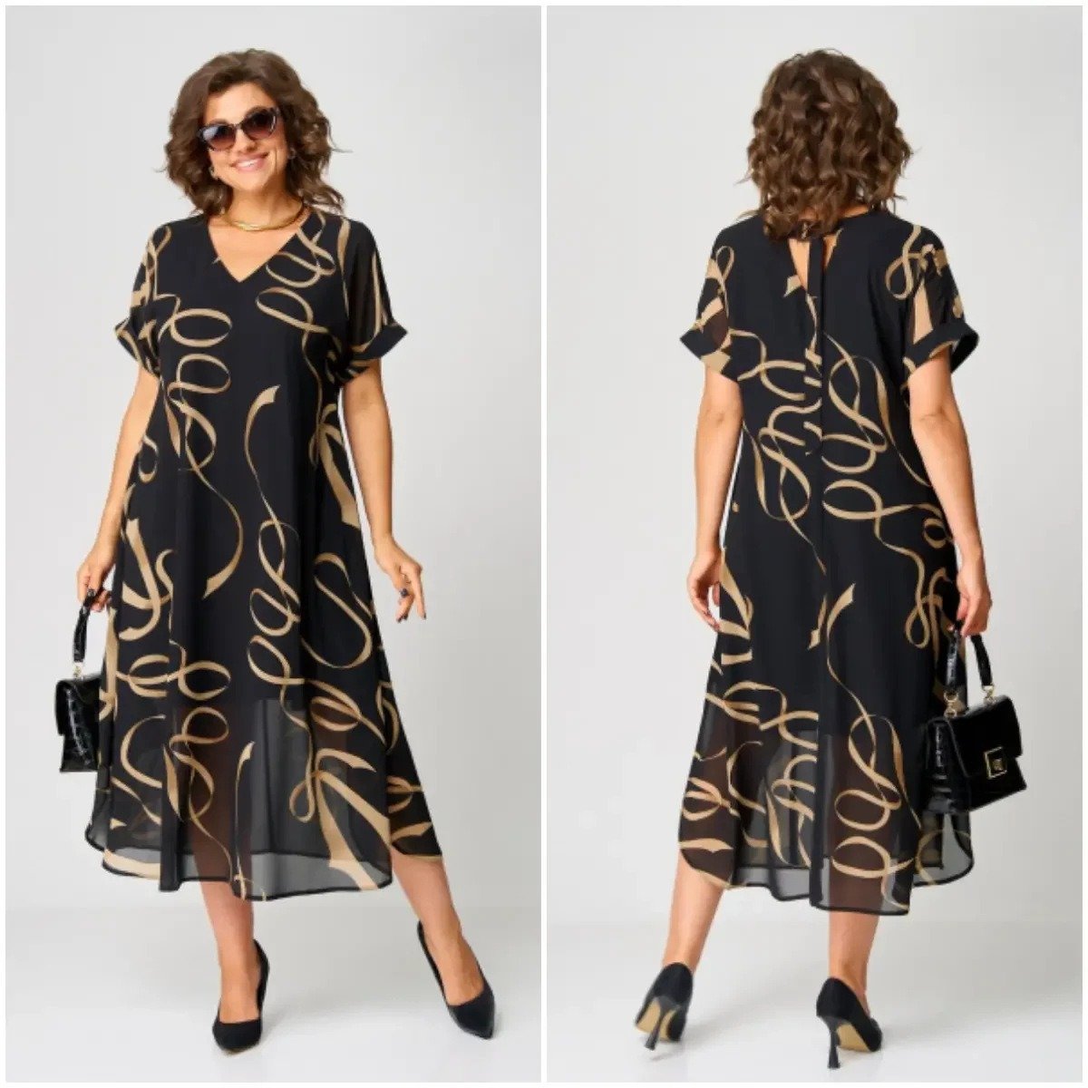 Flowing Midi Dress with V-neck