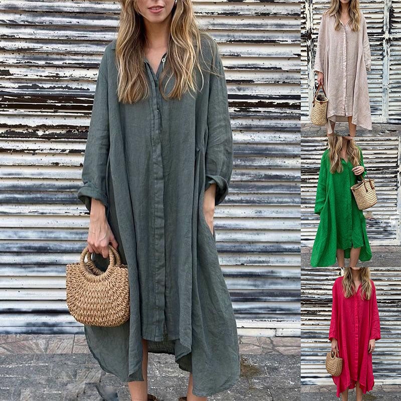 2025 Women's Cotton Linen Long Shirt Dress