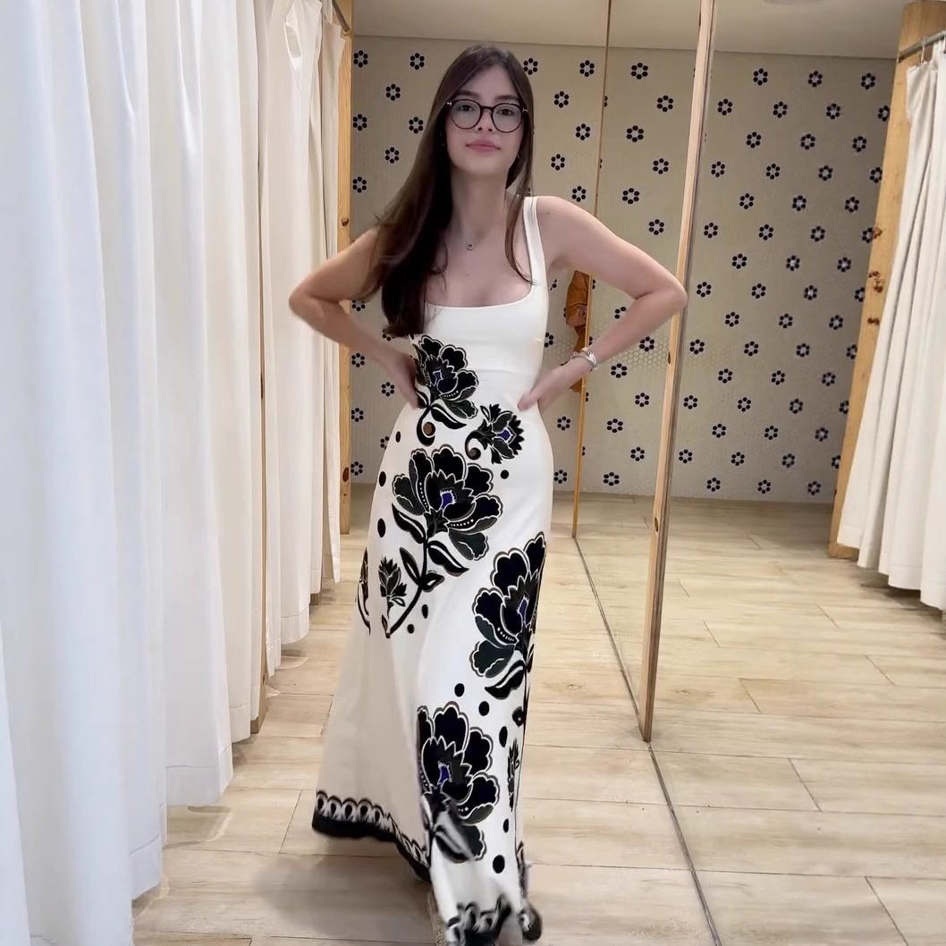 Black Floral French Backless Dress
