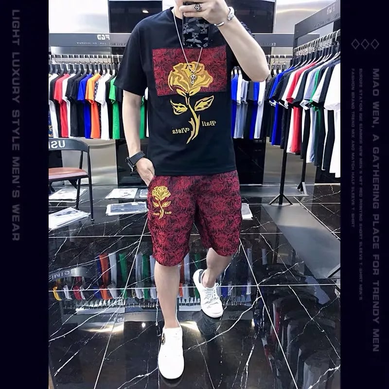 Men's casual wear set embroidered bear pattern