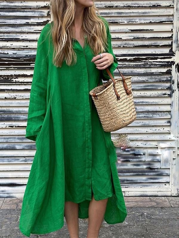 2025 Women's Cotton Linen Long Shirt Dress