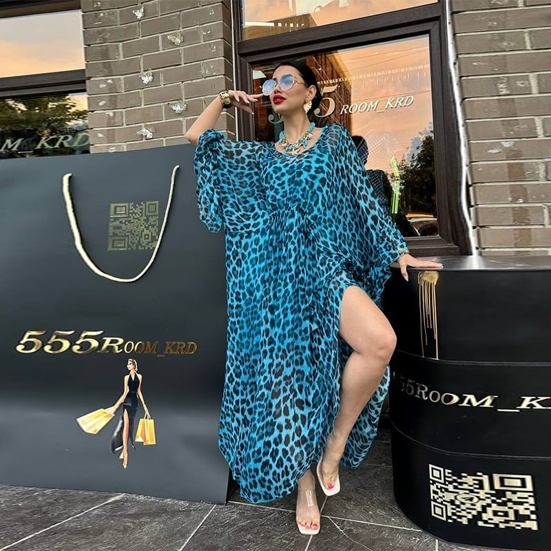 Loose-Fit, Casual, Slit Leopard Print Maxi Dress