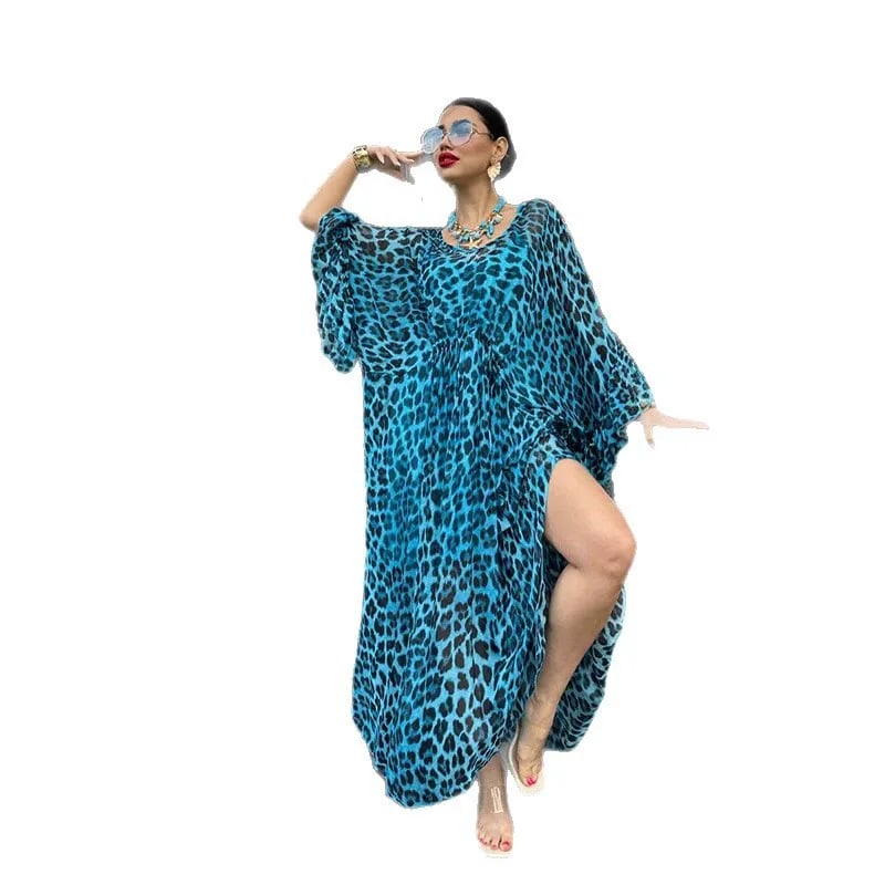 Loose-Fit, Casual, Slit Leopard Print Maxi Dress