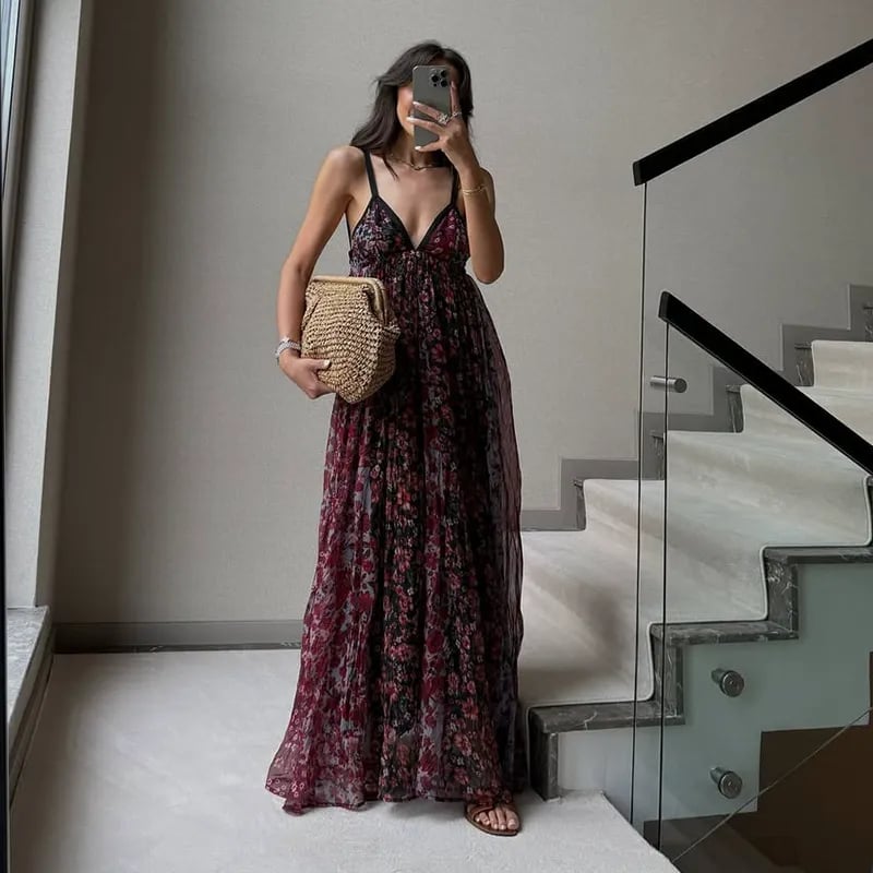 Floral Slim-Fitting Sling Dress