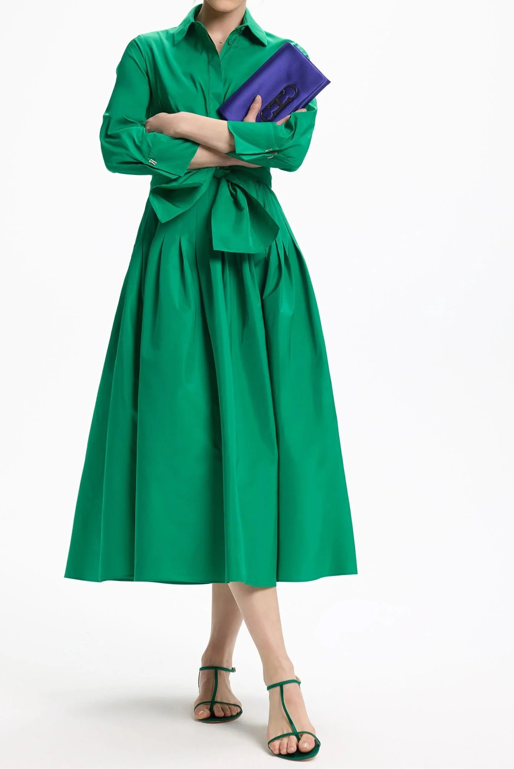 Green Long Sleeve Shirt Dress