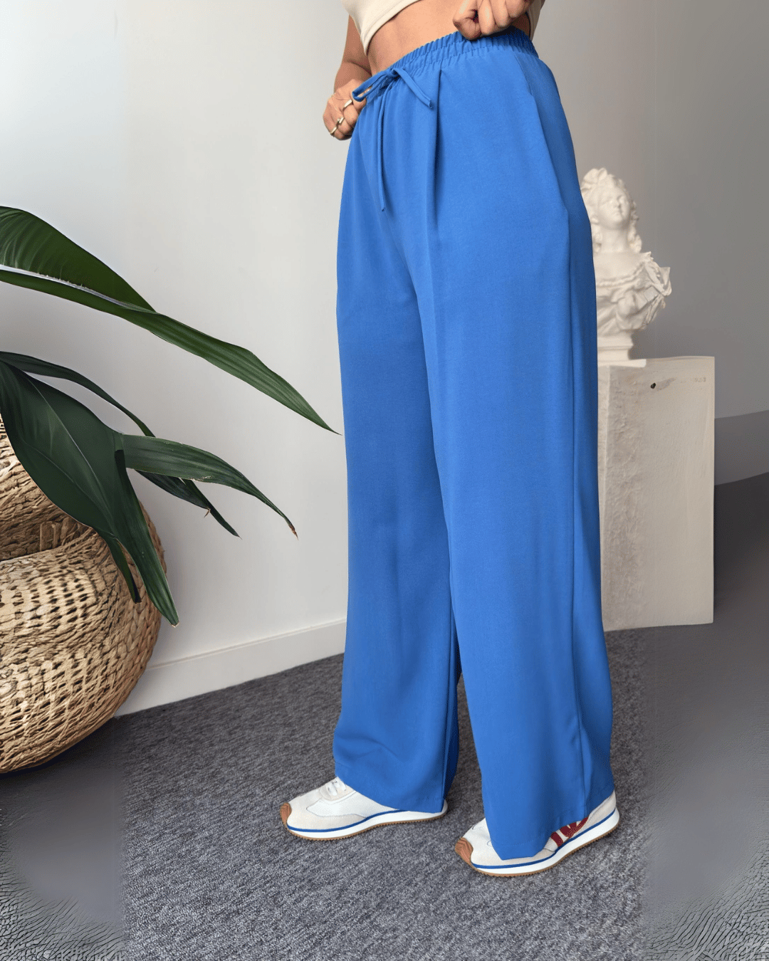 Chic V-Neck Tie-Up Waist Wrap Top & Wide-Leg Trousers Set