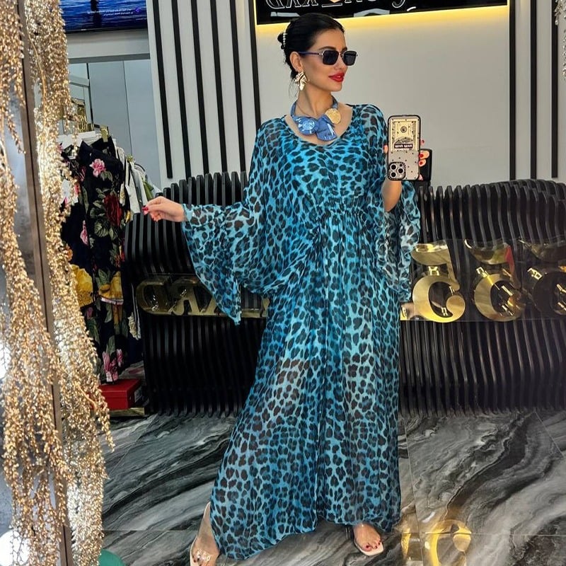 Loose-Fit, Casual, Slit Leopard Print Maxi Dress