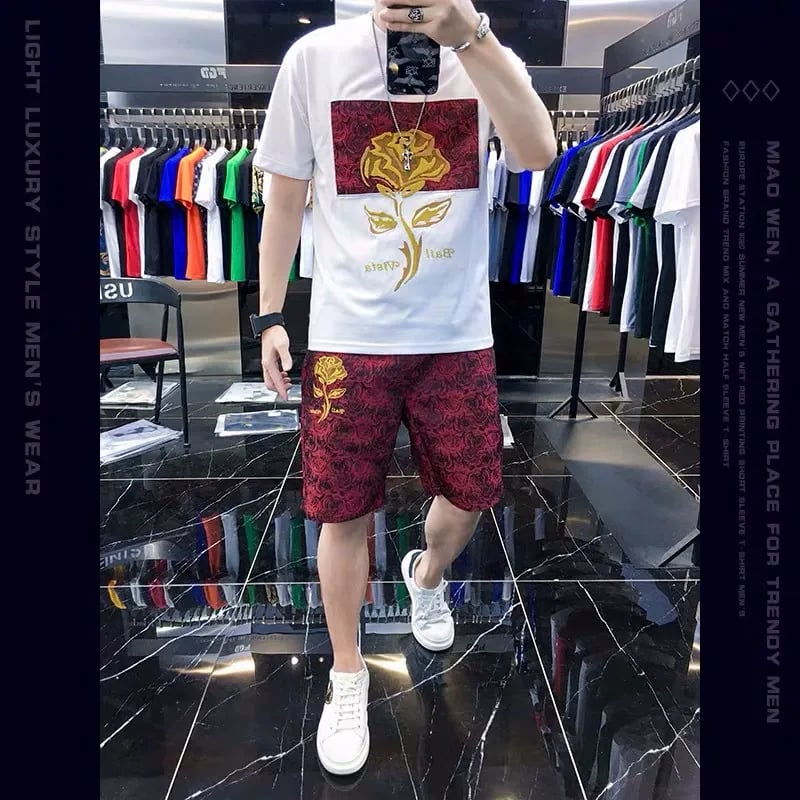 Men's casual wear set embroidered bear pattern
