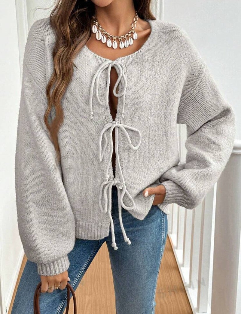 Gunilla knitted cardigan with tie details - Beige