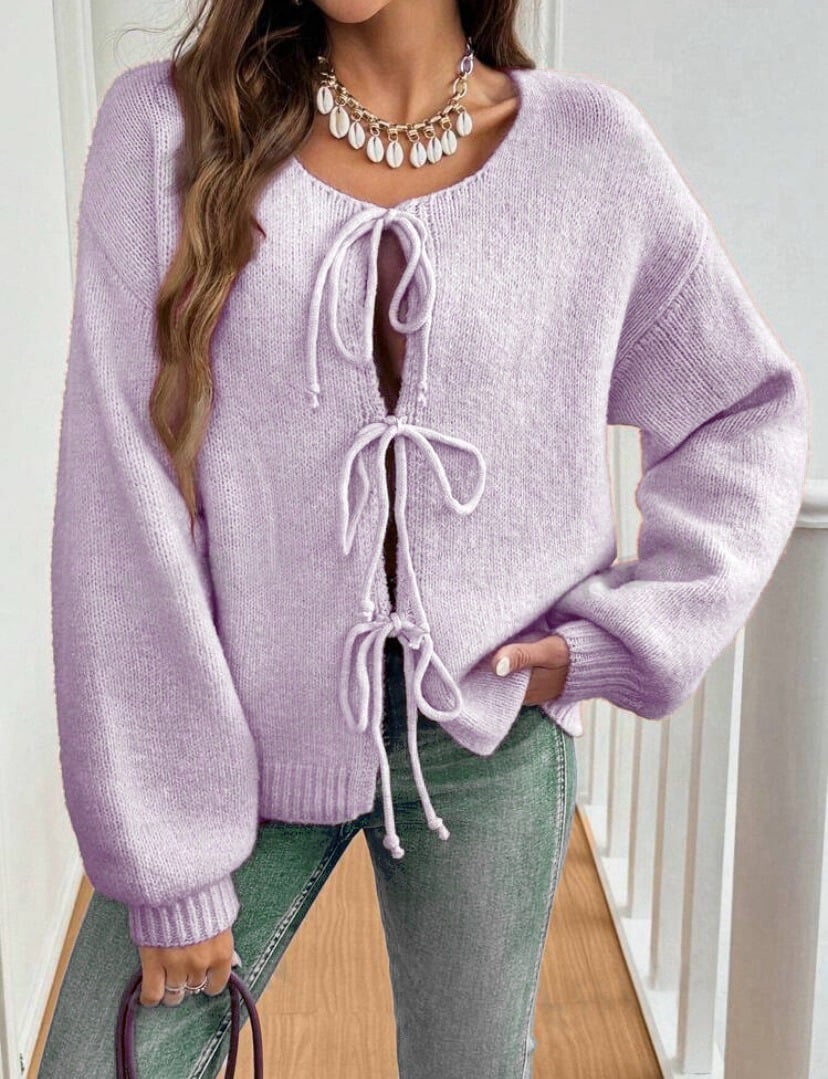 Gunilla knitted cardigan with tie details - Beige