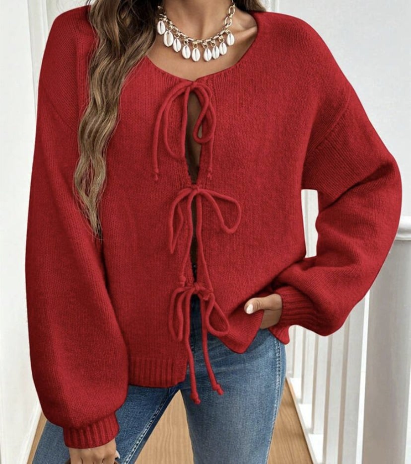 Gunilla knitted cardigan with tie details - Beige