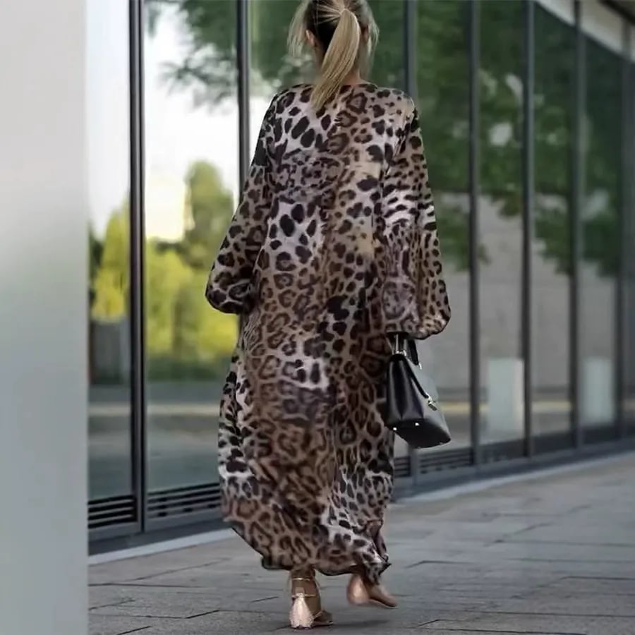 Casual Long-Sleeve Leopard Print Dress for Women