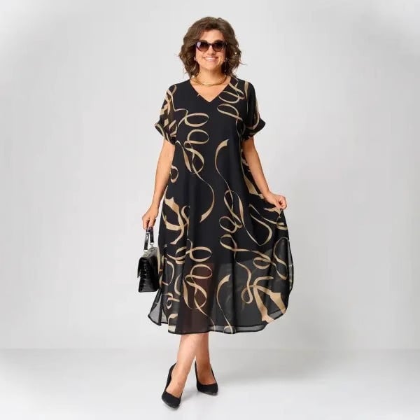 Flowing Midi Dress with V-neck