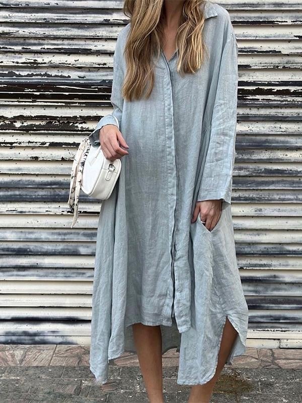 2025 Women's Cotton Linen Long Shirt Dress