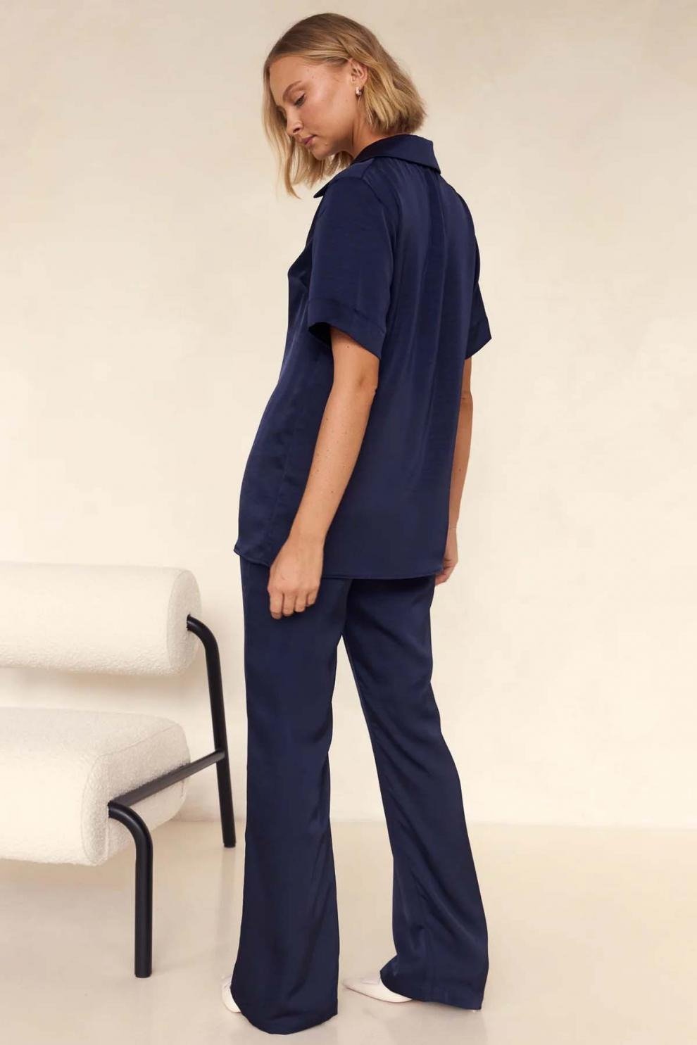 Casual Lapel Solid Button Short-Sleeve Pants Set