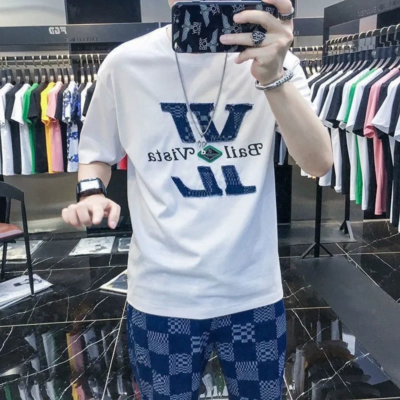 Men's casual wear set embroidered bear pattern
