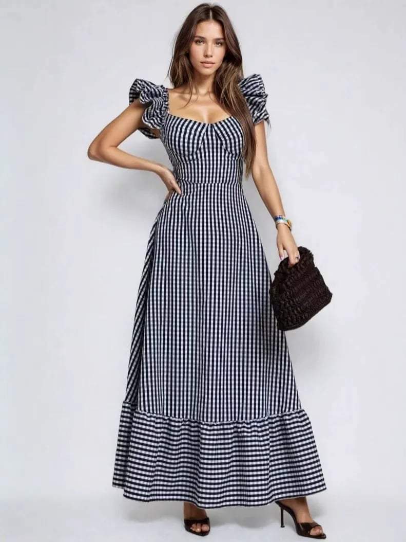 Maxi Dress with Checkered Pattern
