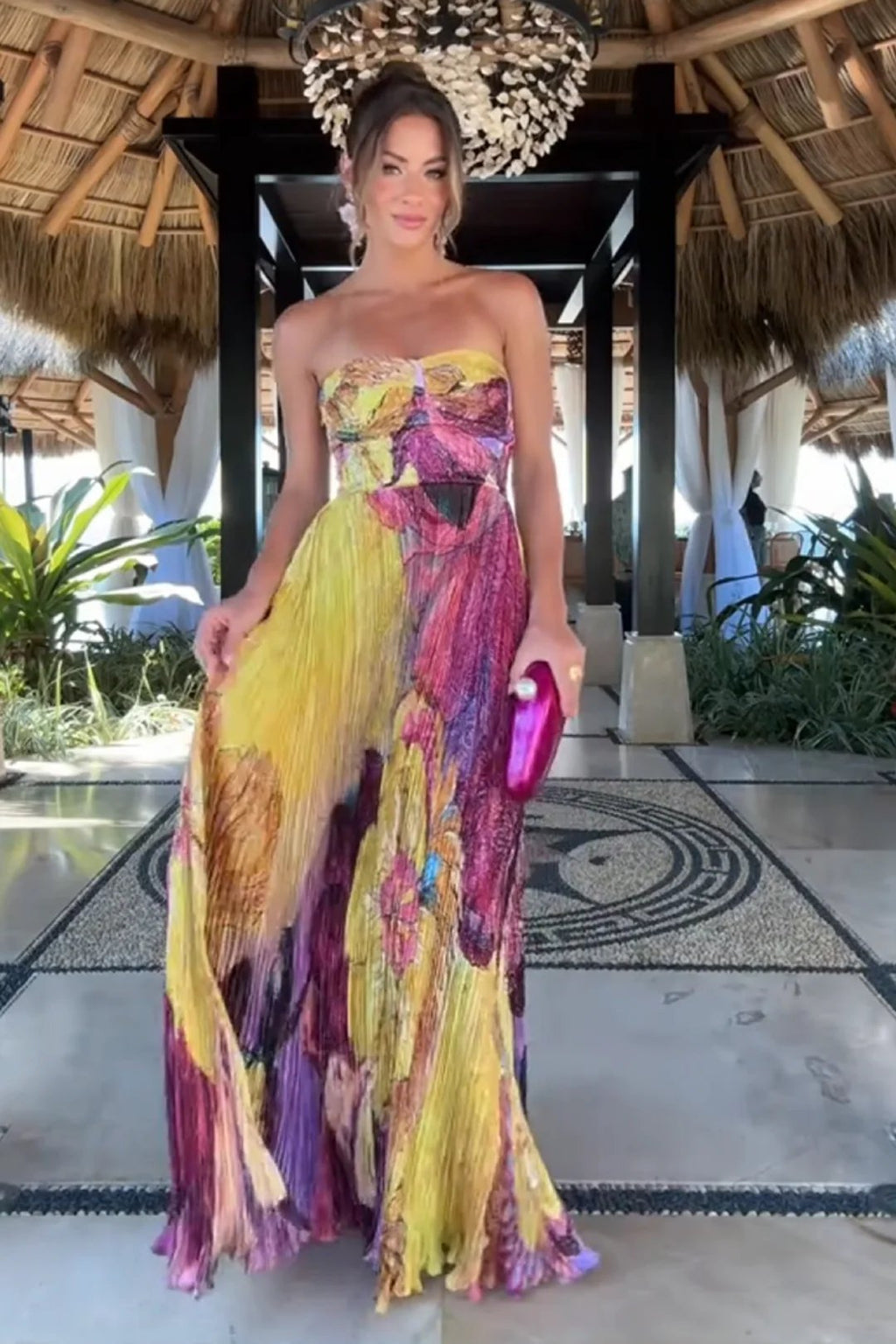 Alexine – Pleated Texture – Floral Maxi Dress