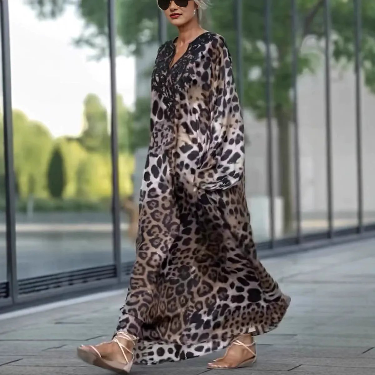 Casual Long-Sleeve Leopard Print Dress for Women