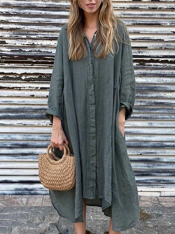 2025 Women's Cotton Linen Long Shirt Dress