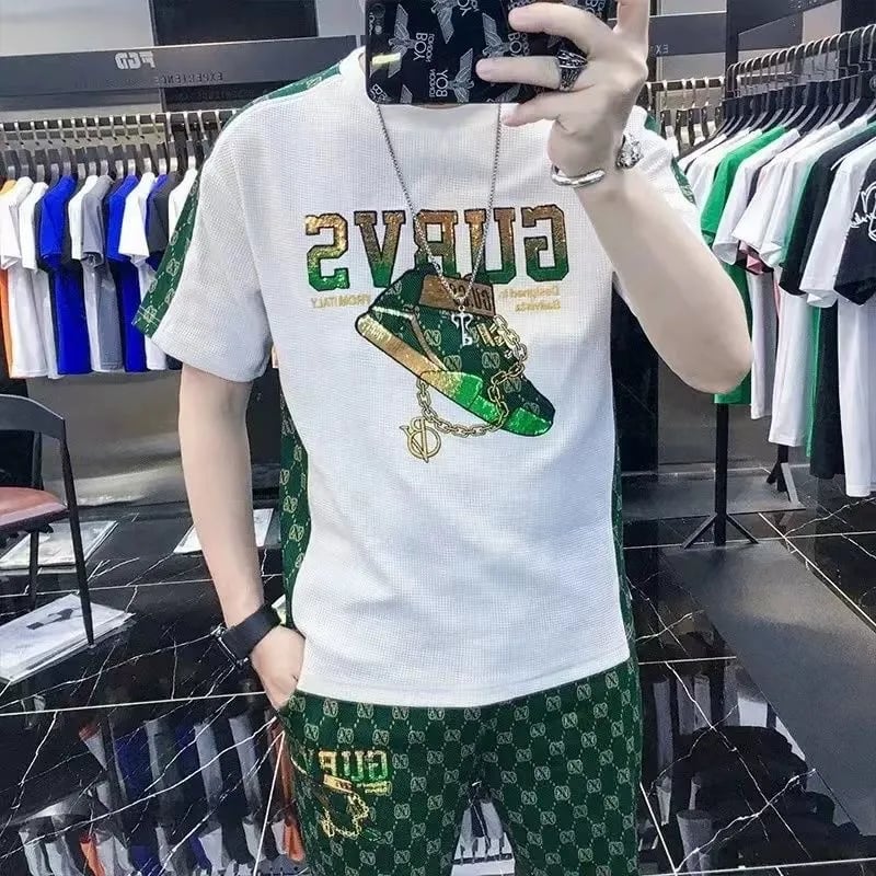 Men's casual wear set embroidered bear pattern