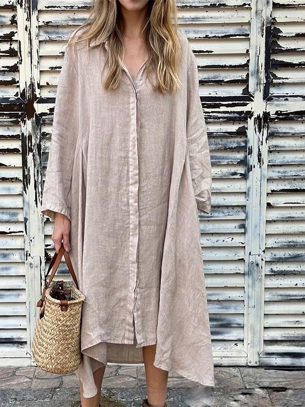 2025 Women's Cotton Linen Long Shirt Dress