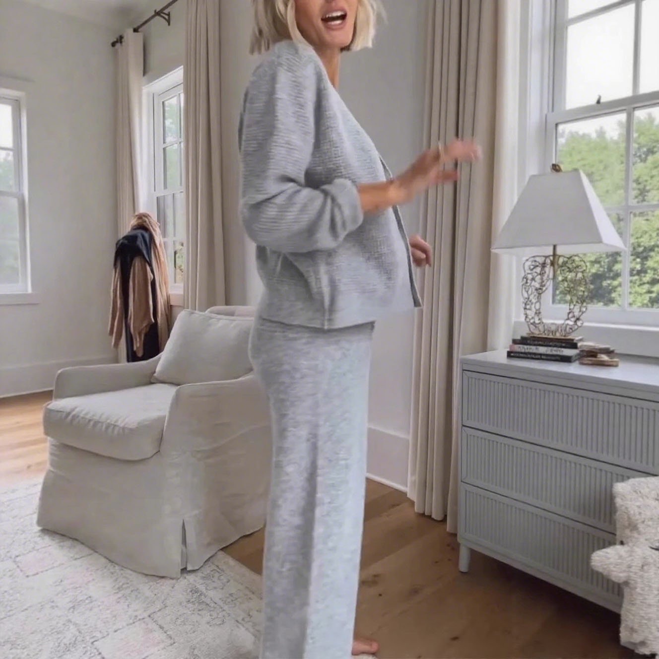 Casual V-neck Cardigan & Pants Knit Set(FREE SHIPPING)