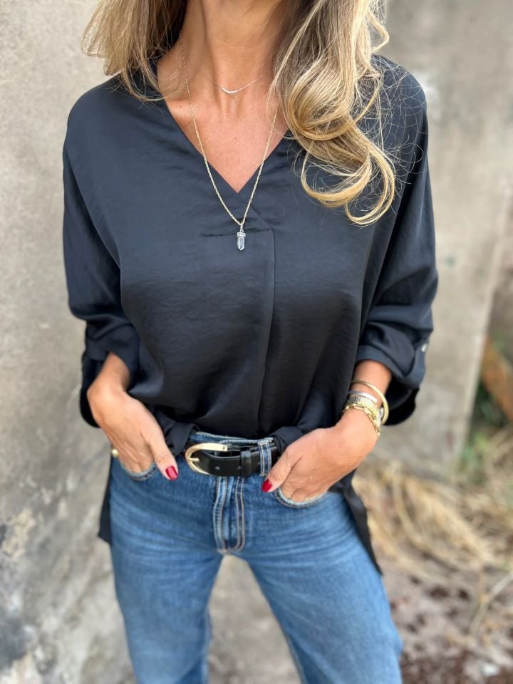 V-neck Loose-fit Soft Long Sleeve Chiffon Top (Buy 3 Free Shipping)