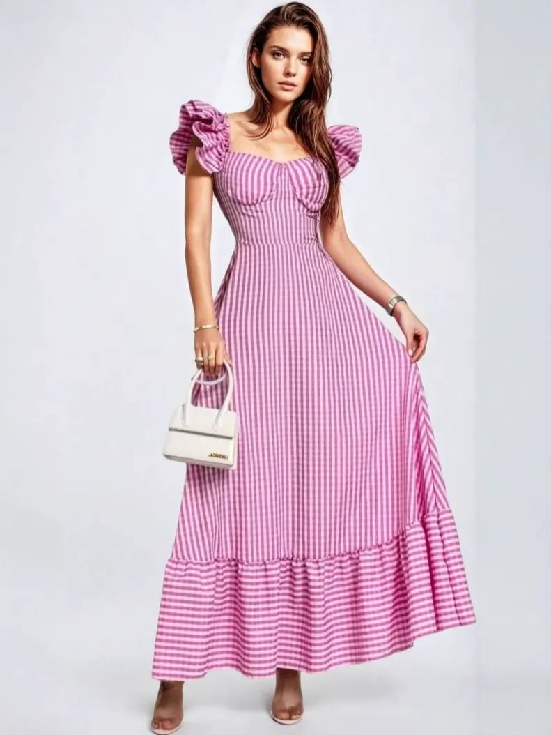 Maxi Dress with Checkered Pattern