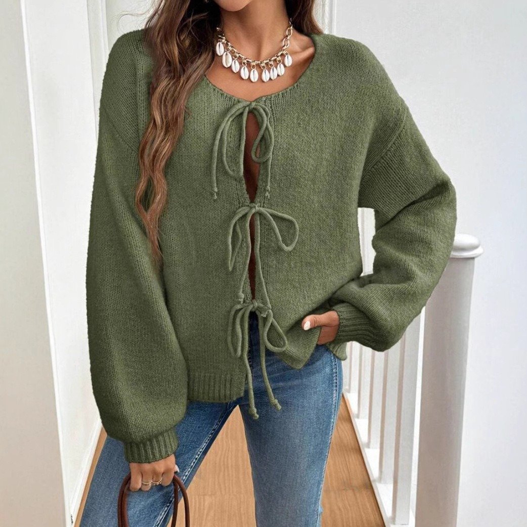 Gunilla knitted cardigan with tie details - Beige