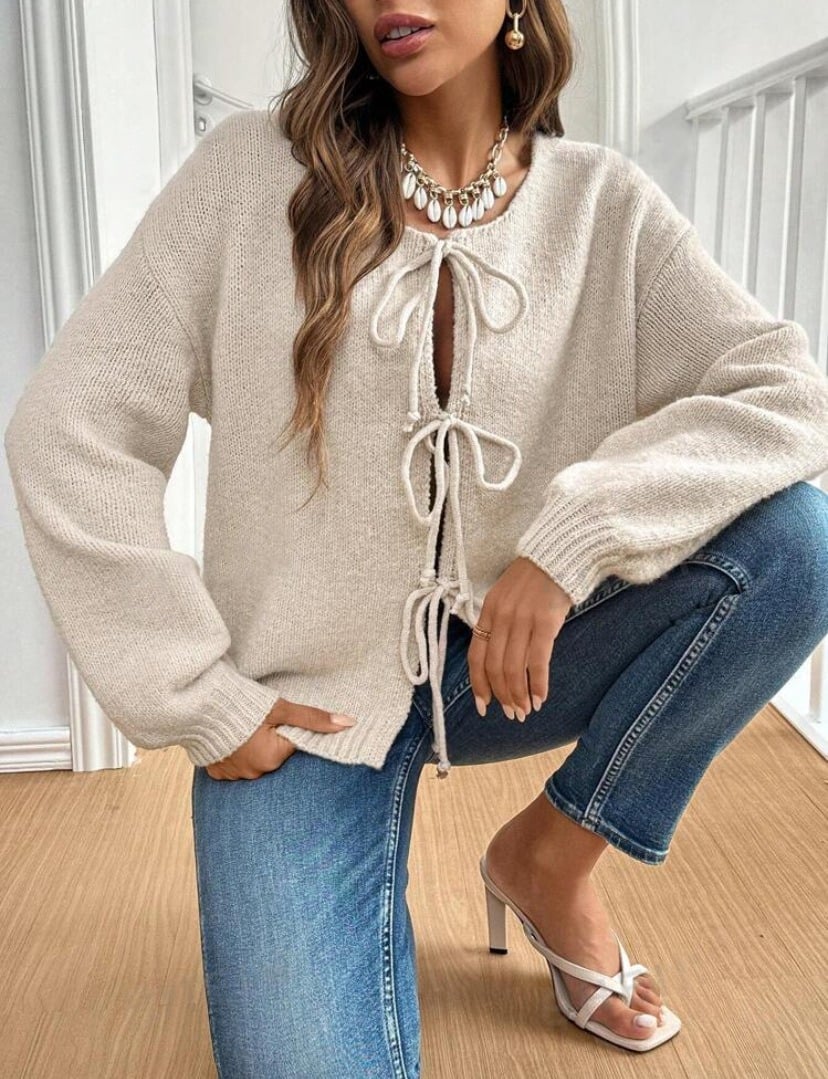 Gunilla knitted cardigan with tie details - Beige