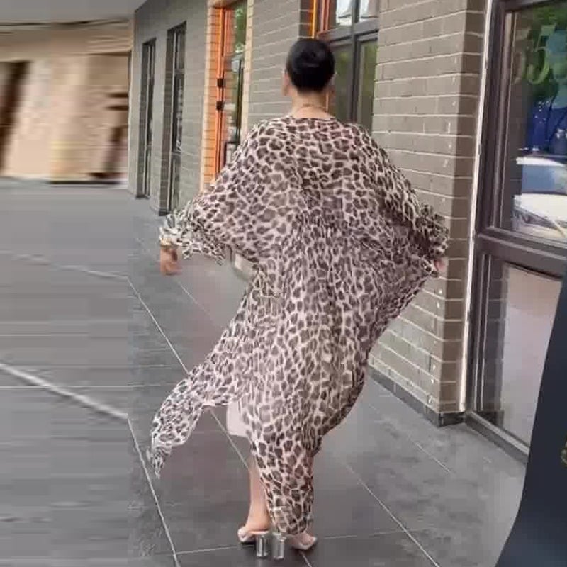 Loose-Fit, Casual, Slit Leopard Print Maxi Dress