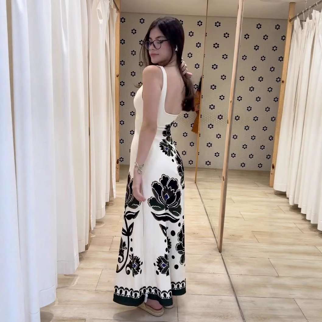 Black Floral French Backless Dress