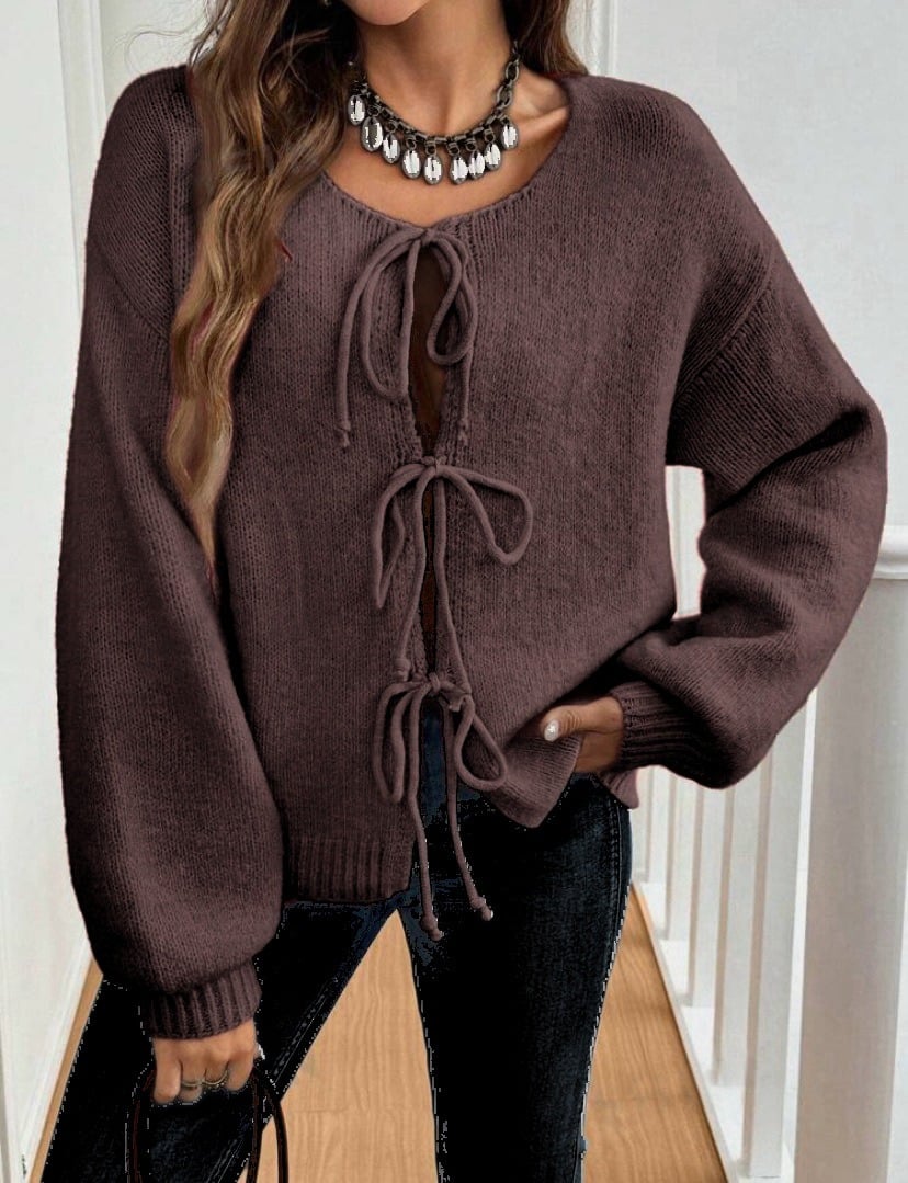 Gunilla knitted cardigan with tie details - Beige