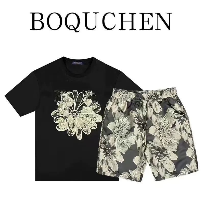 Men's casual wear set embroidered bear pattern