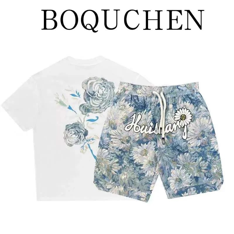 Men's casual wear set embroidered bear pattern