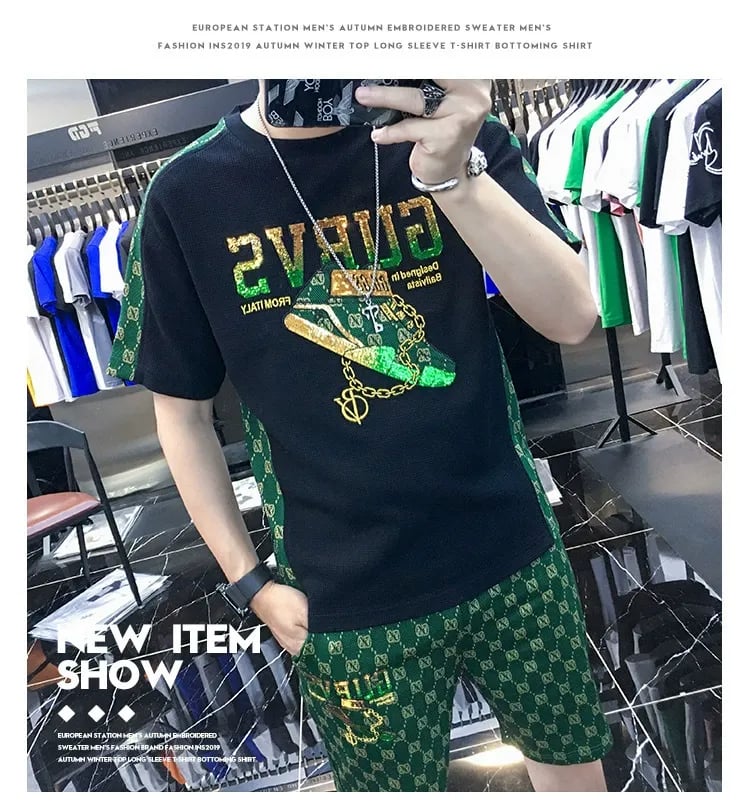 Men's casual wear set embroidered bear pattern