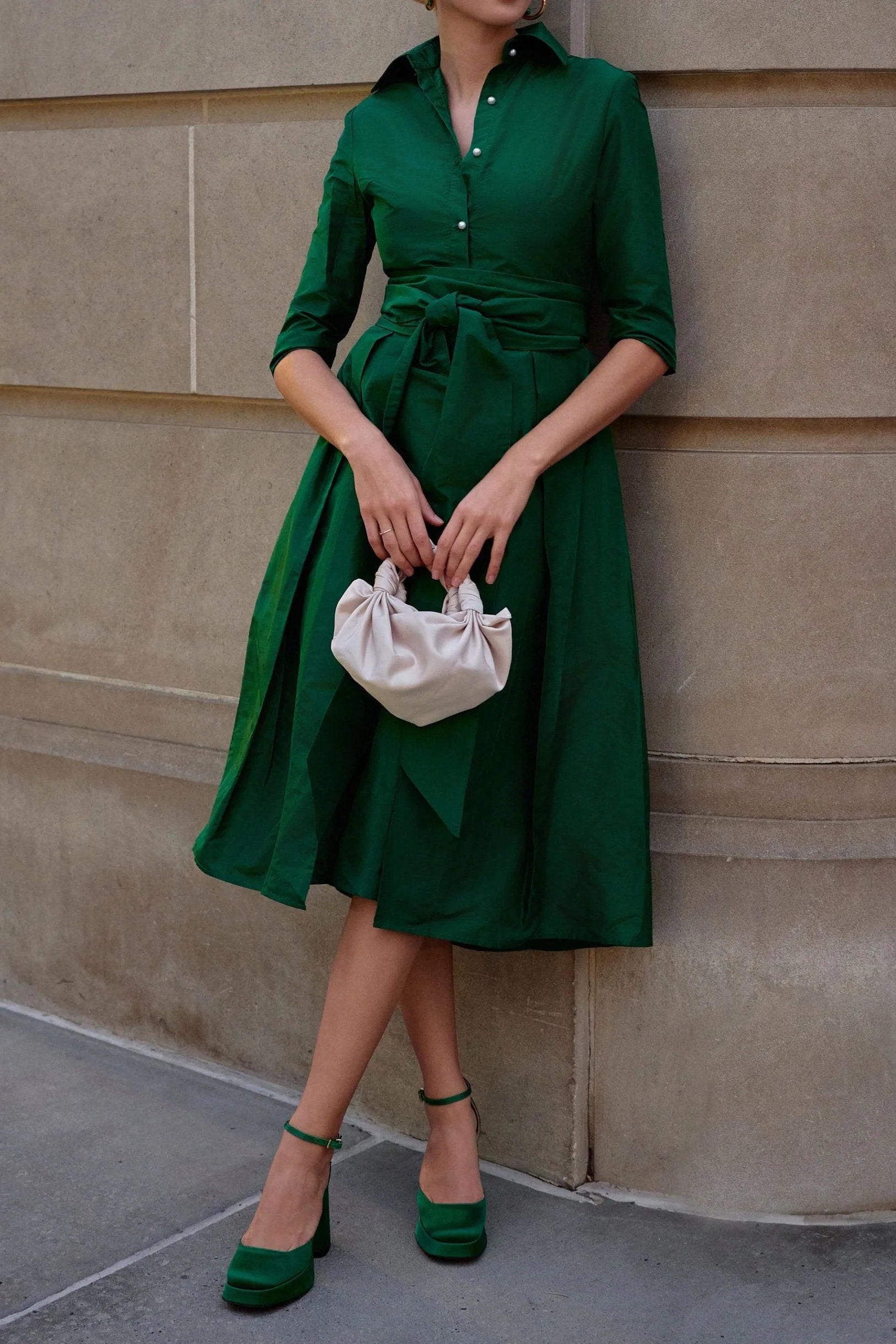 Green Long Sleeve Shirt Dress